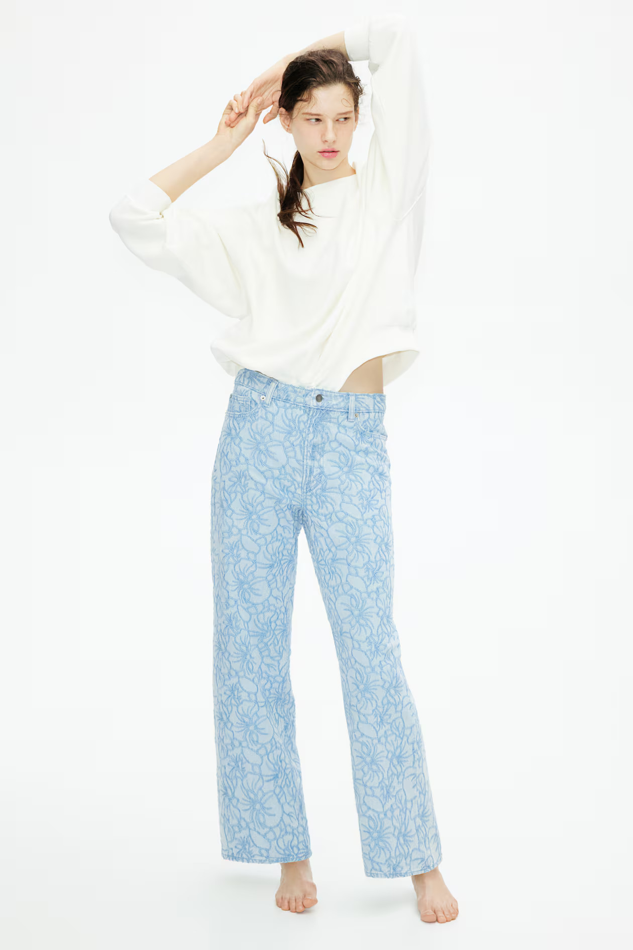 Jeans ricamati a gamba dritta - Blu denim chiaro - DONNA | H&M IT | H&M (FR, IT, ES, PT, BE)