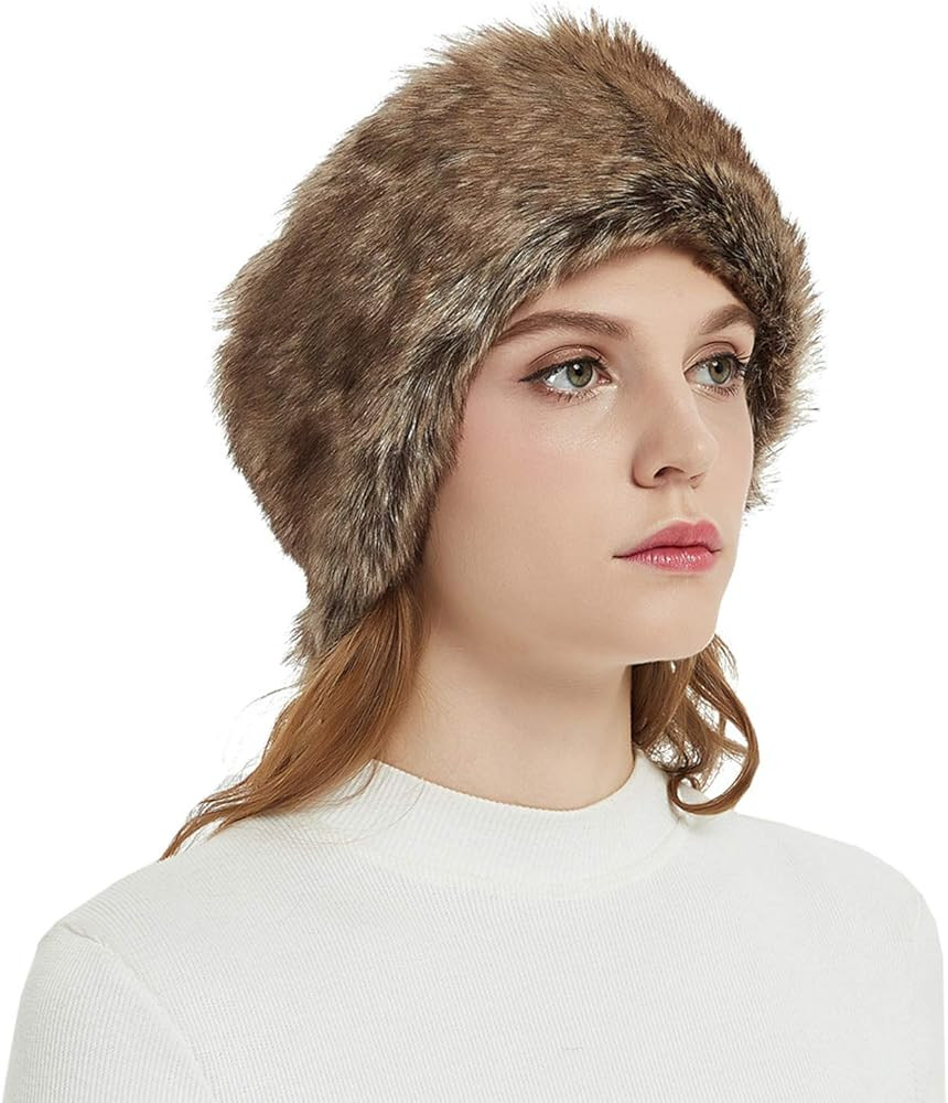 Faux Fur Winter Headband-Womens Fashionable Ski Hat Ear Warmer Headwrap with Elastic | Amazon (US)