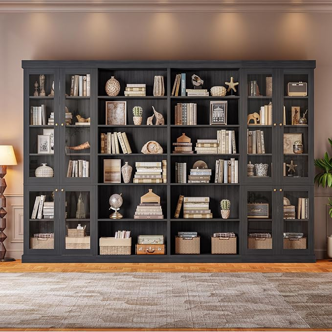 70.8" Tall Farmhouse Bookshelf with Glass Doors, Modular Bookcase with 6-Tier Adjustable Shelves,... | Amazon (US)