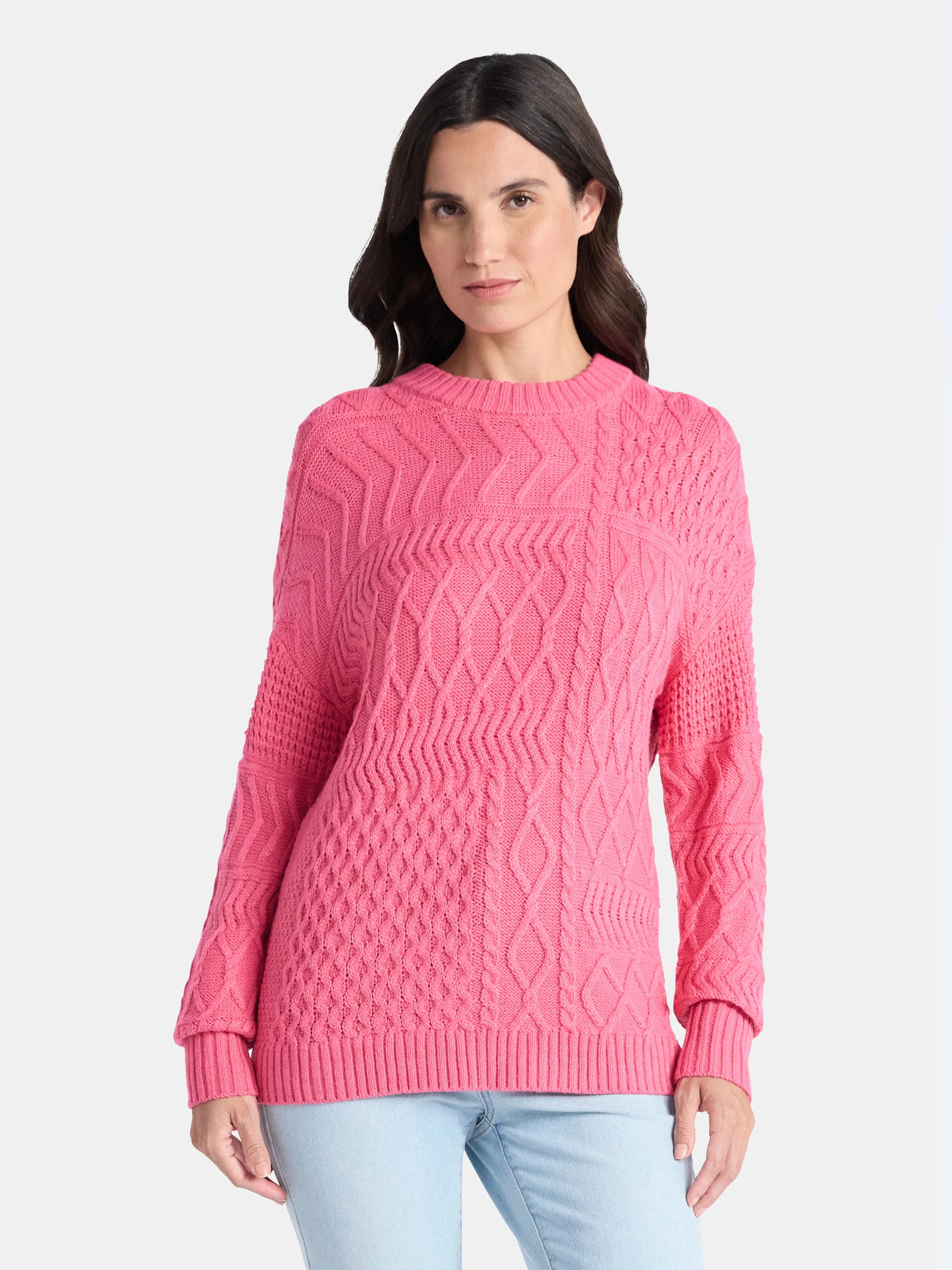Time and Tru Women’s and Women’s Plus Mixed Stitch Sweater, Midweight, Sizes XS-4X | Walmart (US)