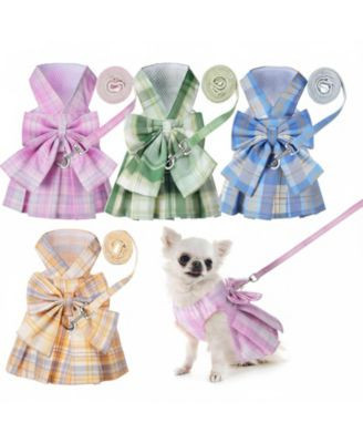 Aronkl 4 Cute Plaid Dog Dress Set With Bow Tie Harness Leash For Small Dogs Puppy Clothes Outfits | Macy's