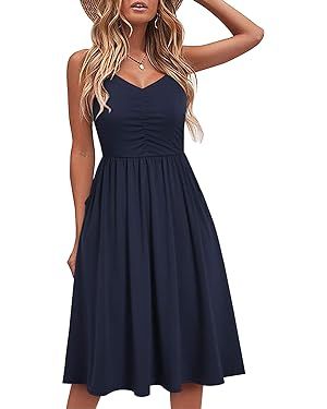 YATHON Casual Dresses for Women Sleeveless Cotton Summer Beach Dress A Line Spaghetti Strap Sundr... | Amazon (US)