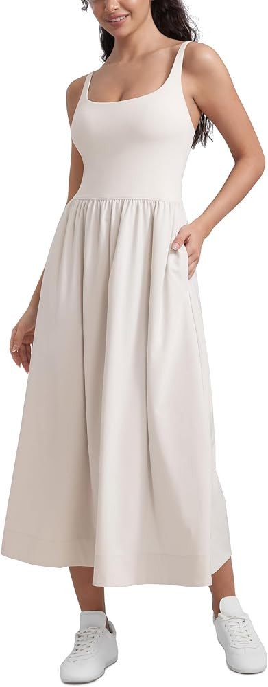 CRZ YOGA Square Neck Maxi Dress for Women - Flowy Sleeveless Padded Travel Casual Outfits with Si... | Amazon (US)