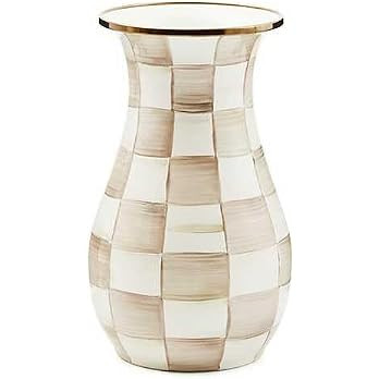 Amazon.com: MACKENZIE-CHILDS Tall Enamel Checkered Vase, Unique Flower Vase, Brown-and-White Moch... | Amazon (US)