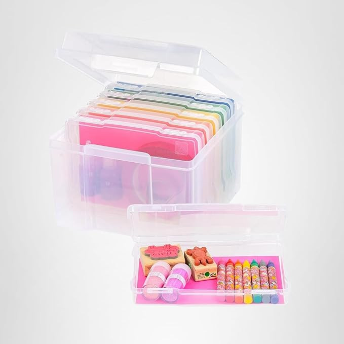 IRIS USA 5" x 7" Photo Storage Box Craft Keeper, Transparent Protection Container with 6 Organiza... | Amazon (US)