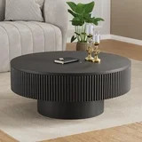 Gelloan 31.5" Round Fluted Coffee Table, Modern Wood Circle Coffee Table, Veneer Handcrafted Reli... | Walmart (US)