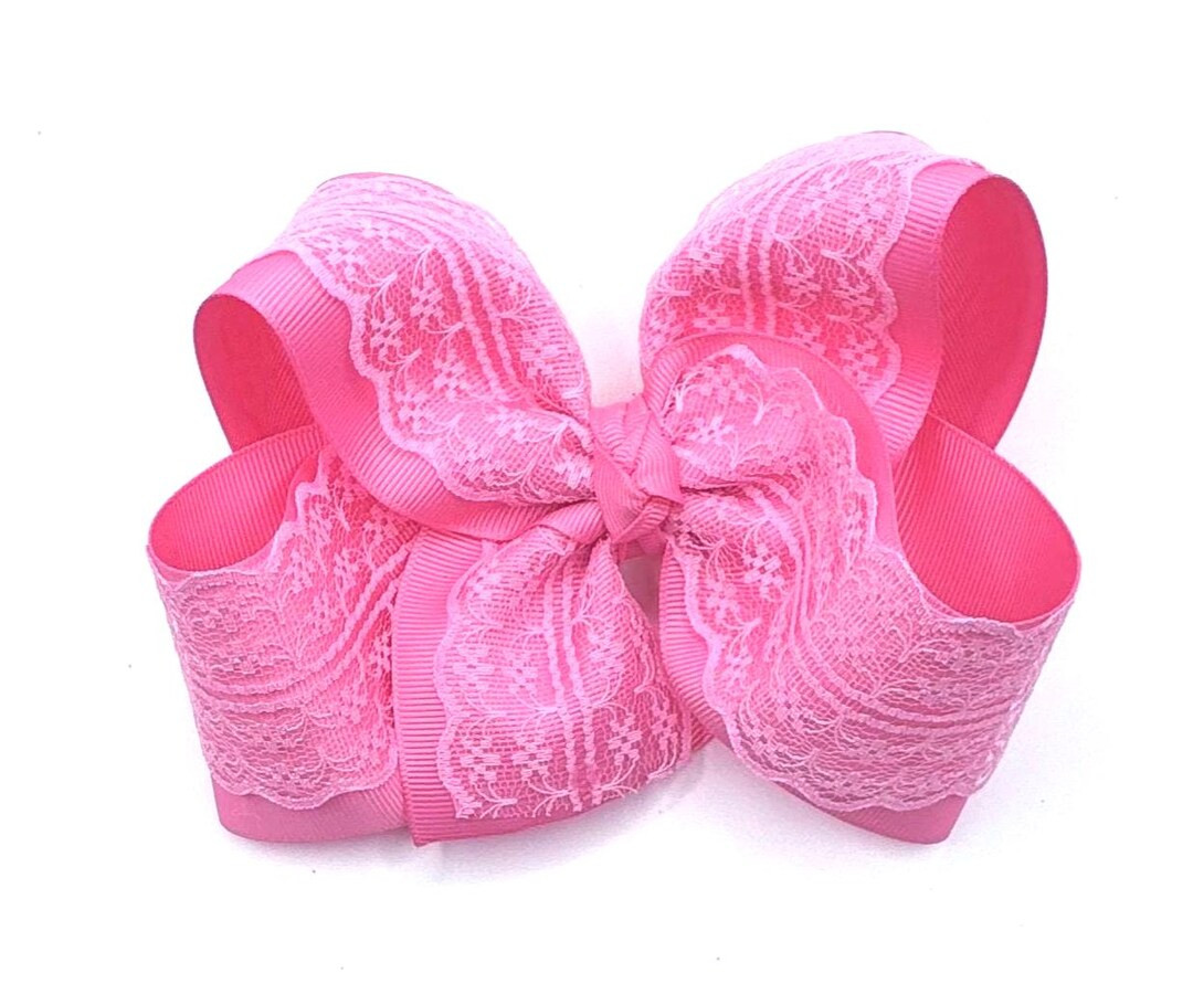 Pink Lace Hair Bow, Large Lace Bow, Jumbo Hair Bow, Large 6 Inch Bows, Big Texas Sized Bows for G... | Etsy (US)