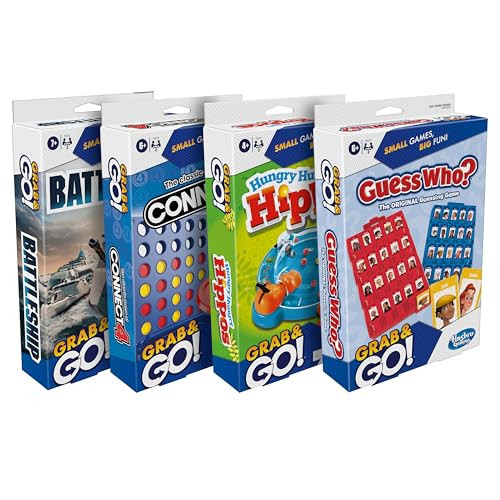 Hasbro Grab and Go! Bundle (4 Pack), Kids Travel Board Games, Battleship, Connect 4, Guess Who?, Hungry Hungry Hippos Games, 2 Players, Easter Gift for Kids, Ages 7+ | Amazon (US)