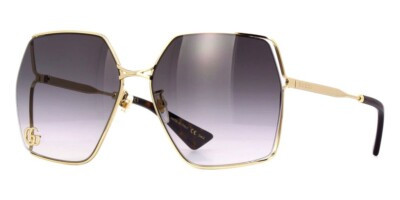 Gucci GG0817S 006 Gold Grey Gradient Lens Woman Sunglasses Oversized GG Logo | eBay US