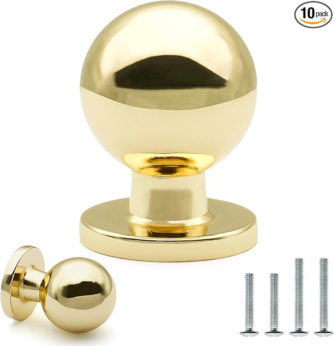 10 Pack Polished Brass Cabinet Knobs 1 Inch/25mm Diameter Shiny Polished Gold Ball Drawer Knobs S... | Amazon (US)