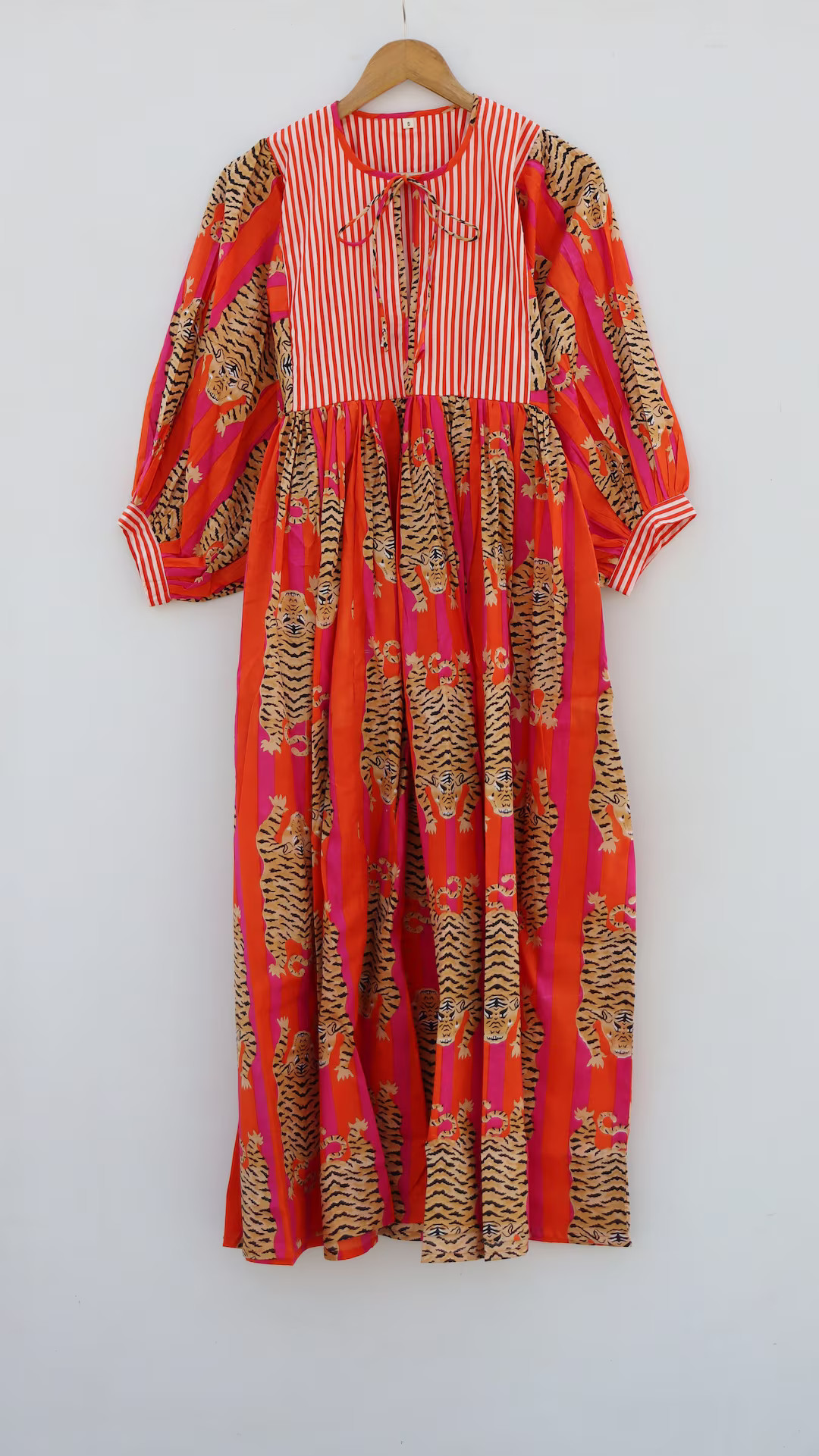 Orange Stripes Tiger Midi Dress, Mini Dress, Long Block Print Dress, Deep Neck With String Closer... | Etsy (US)