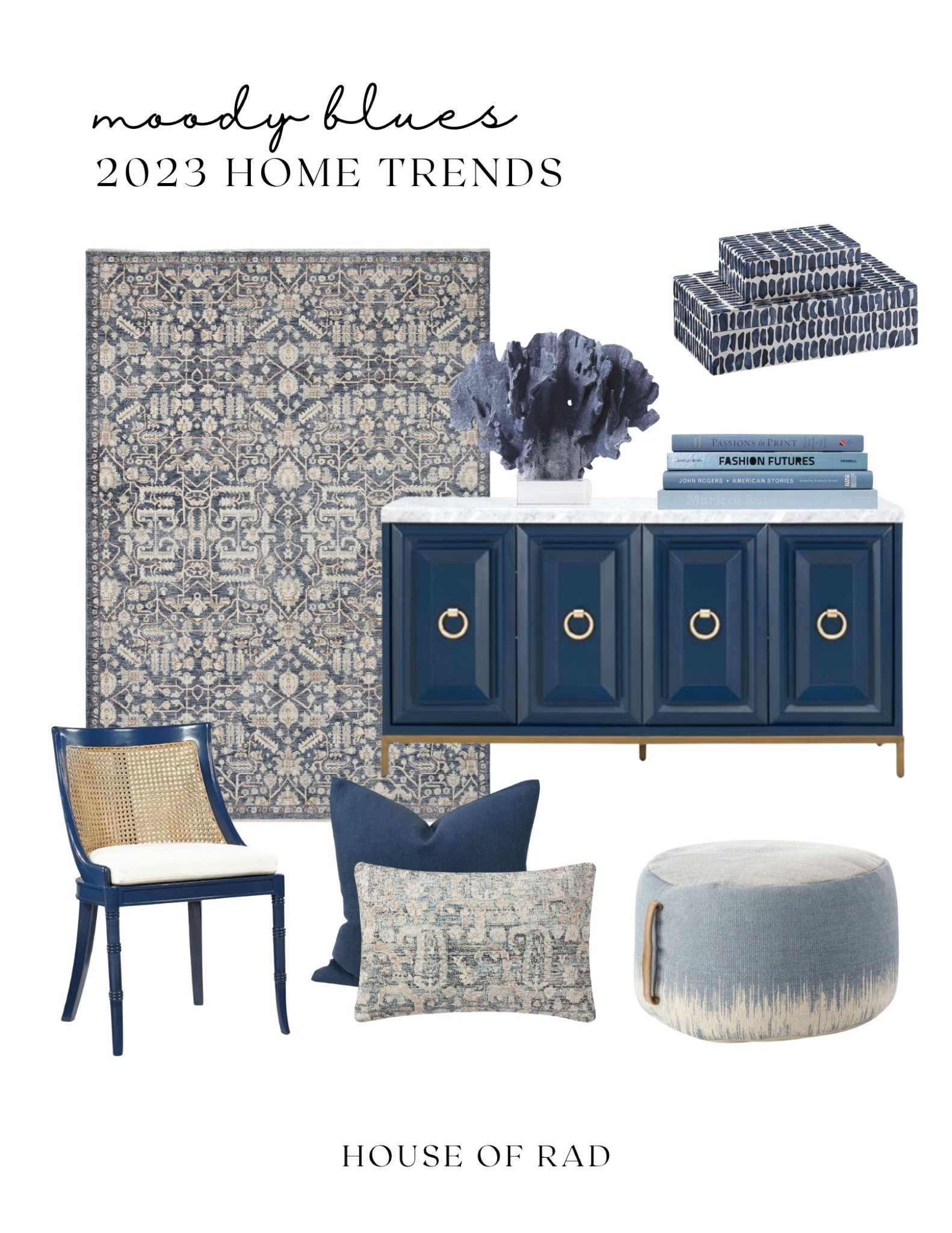 2023 home trends
Moody blues
Blue furniture
Blue hutch
Media cabinet
Throw pillows
Blue chair
Dining chair
Blue and white pouf
Blue rug
Blue decorative boxes
Blue coral sculpture
Blue wallpaper 


#LTKhome