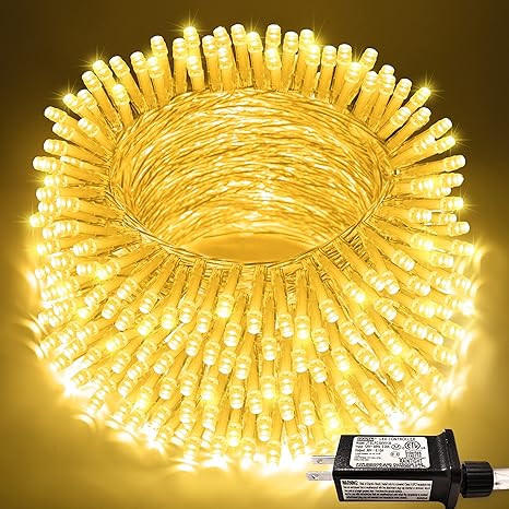 JMEXSUSS 200 LED String Lights Indoor Outdoor Clear Wire, Connectable Warm White Christmas String... | Amazon (US)