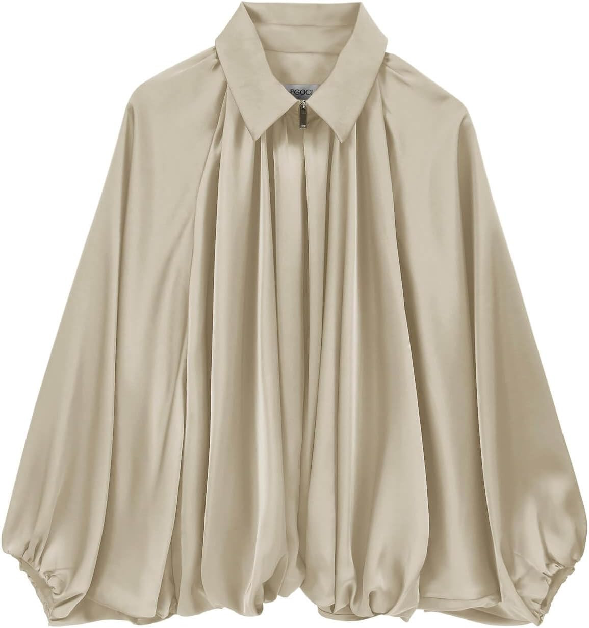 Womens Satin Puffed Bomber Jacket Oversized Batwing Sleeve Pleated Jackets | Amazon (US)
