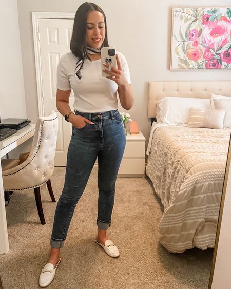 Spring Outfit // Silk Scarf // White Tee // Slim Jeans // White Mules

- White Tee: Size Medium 
- Slim Jeans: Size 6
- White Mules: Size 8 1/2 - Sized Up 1/2 Size 

#LTKstyletip #LTKSeasonal #LTKfindsunder50