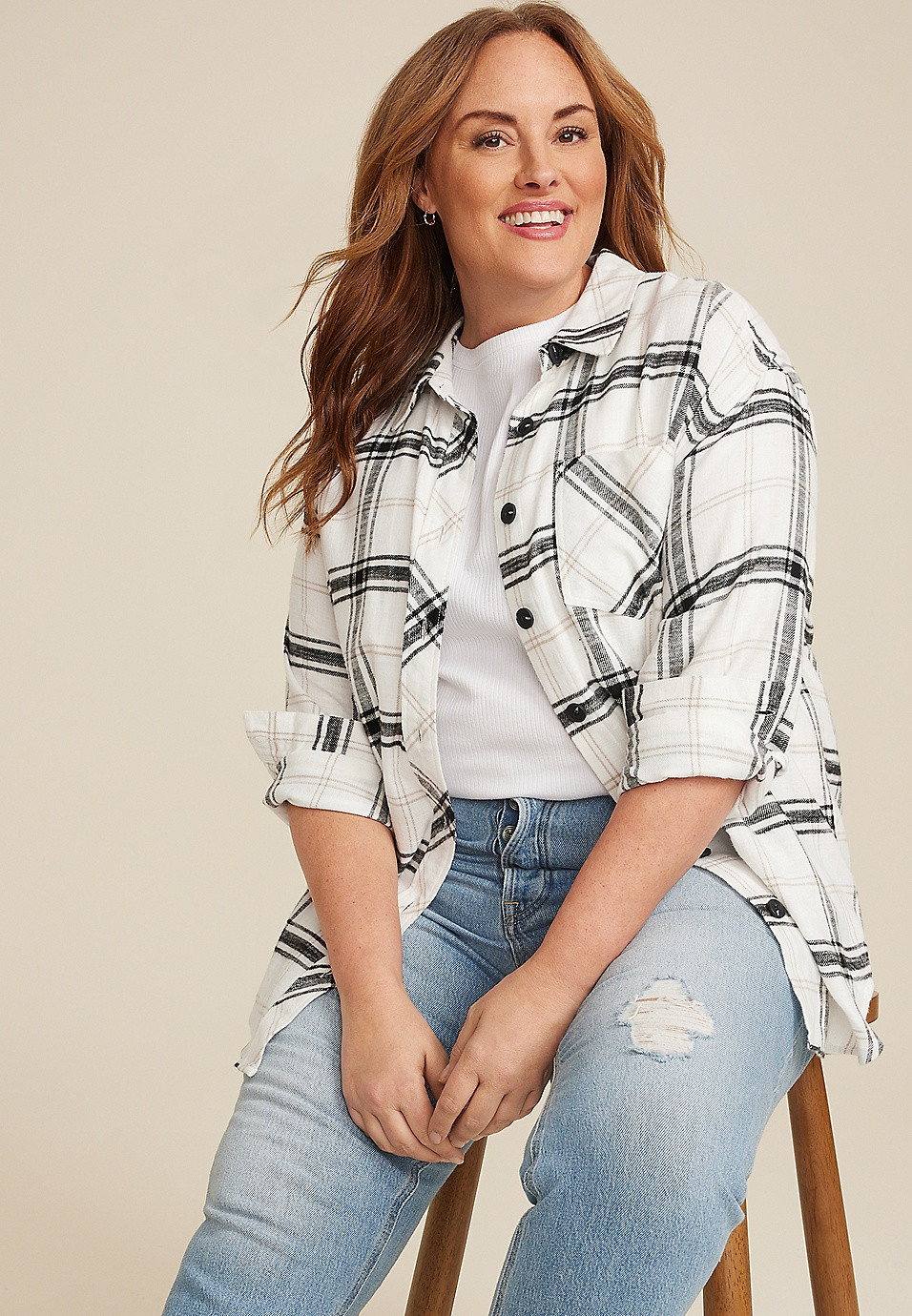 Plus Size Cabin Plaid Boyfriend Button Down Shirt | Maurices