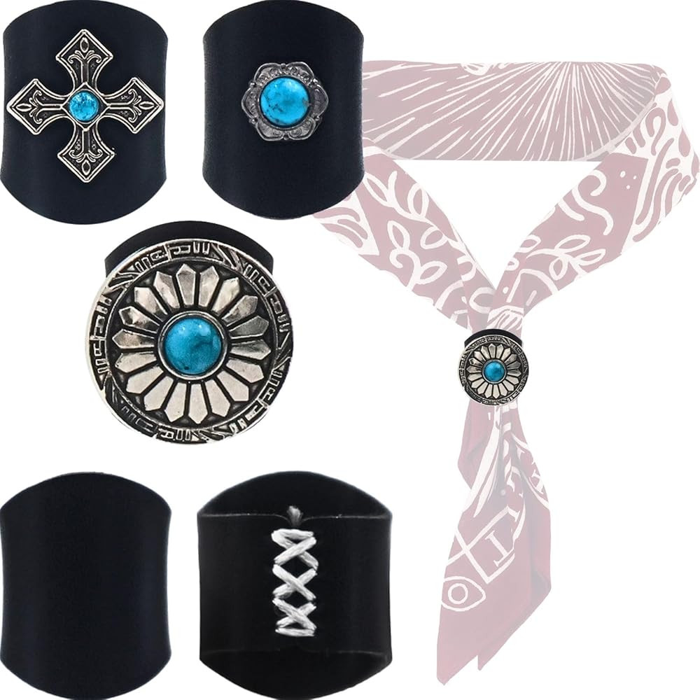 PEARLY JUN Bandana Ring 4Pcs Scarf Slide Western Bandana Scarf Ring Neckerchief Slide for Men Wom... | Amazon (US)