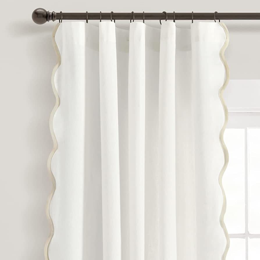 Lush Decor Coastal Chic Scallop Edge Window Curtain Panel Pair, 52" W x 84" L, Neutral & White | Amazon (US)