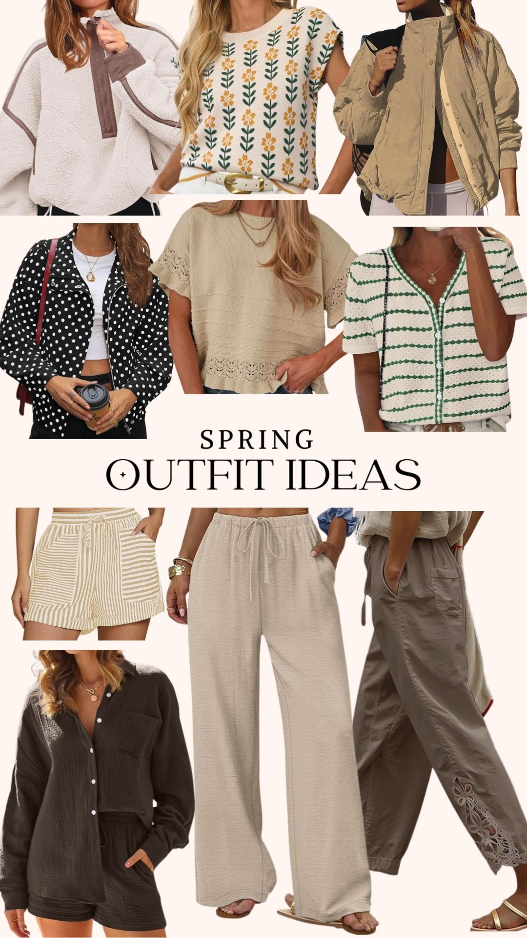 Spring Outfit Ideas From Amazon
Light layers and soft neutrals make spring dressing feel effortless, and these Amazon finds are perfect for mixing and matching all season long. From cozy quarter zip fleeces and striped cardigans to wide leg pants, sweater tees, and easy shorts sets, these pieces work for everyday errands, travel, and casual weekends. Save this for simple spring outfit inspiration you’ll reach for on repeat ✨ 

 #LTKootd #LTKOver40
