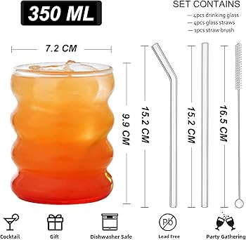 ALINK Gerippte Trinkgläser mit Glasstrohhalmen 4er Set, 350ml Eiskaffeegläser, Wave Gläser Tum... | Amazon (DE)