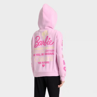 Girls' Barbie Front and Back Graphic Pullover Hoodie Sweatshirt - Pink L | Target