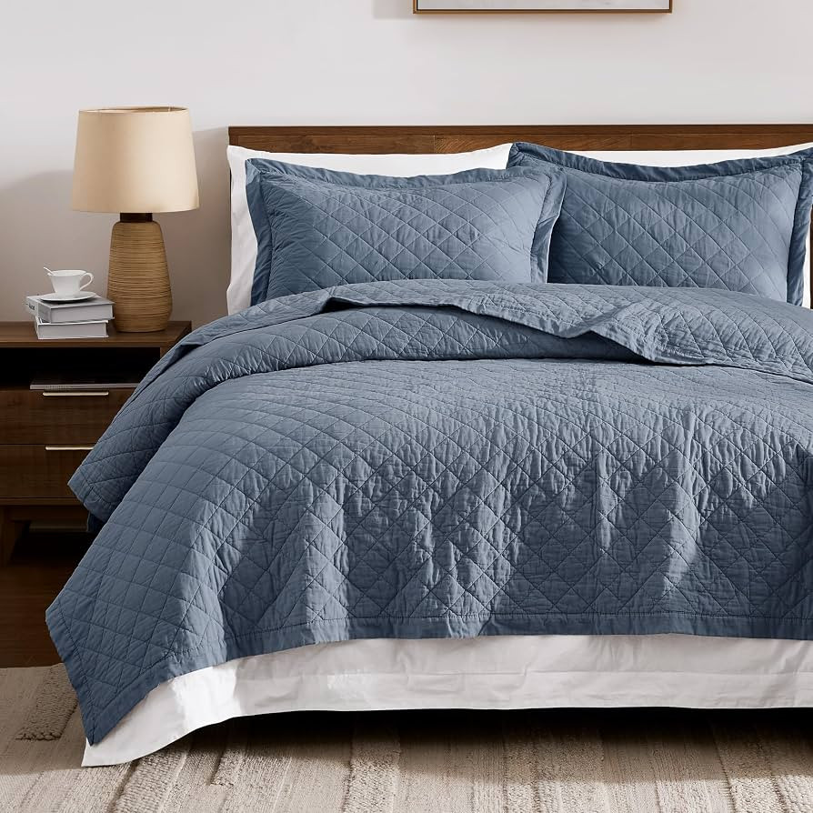 WDCOZY 100% Cotton Quilt Set, Pre-Washed, King, Dusty Blue, 3 Pieces | Amazon (US)
