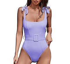 QINSEN Women's One Piece Swimsuit with Adjustable Tie Straps Elastic Belt Moderate Coverage Bathi... | Amazon (US)