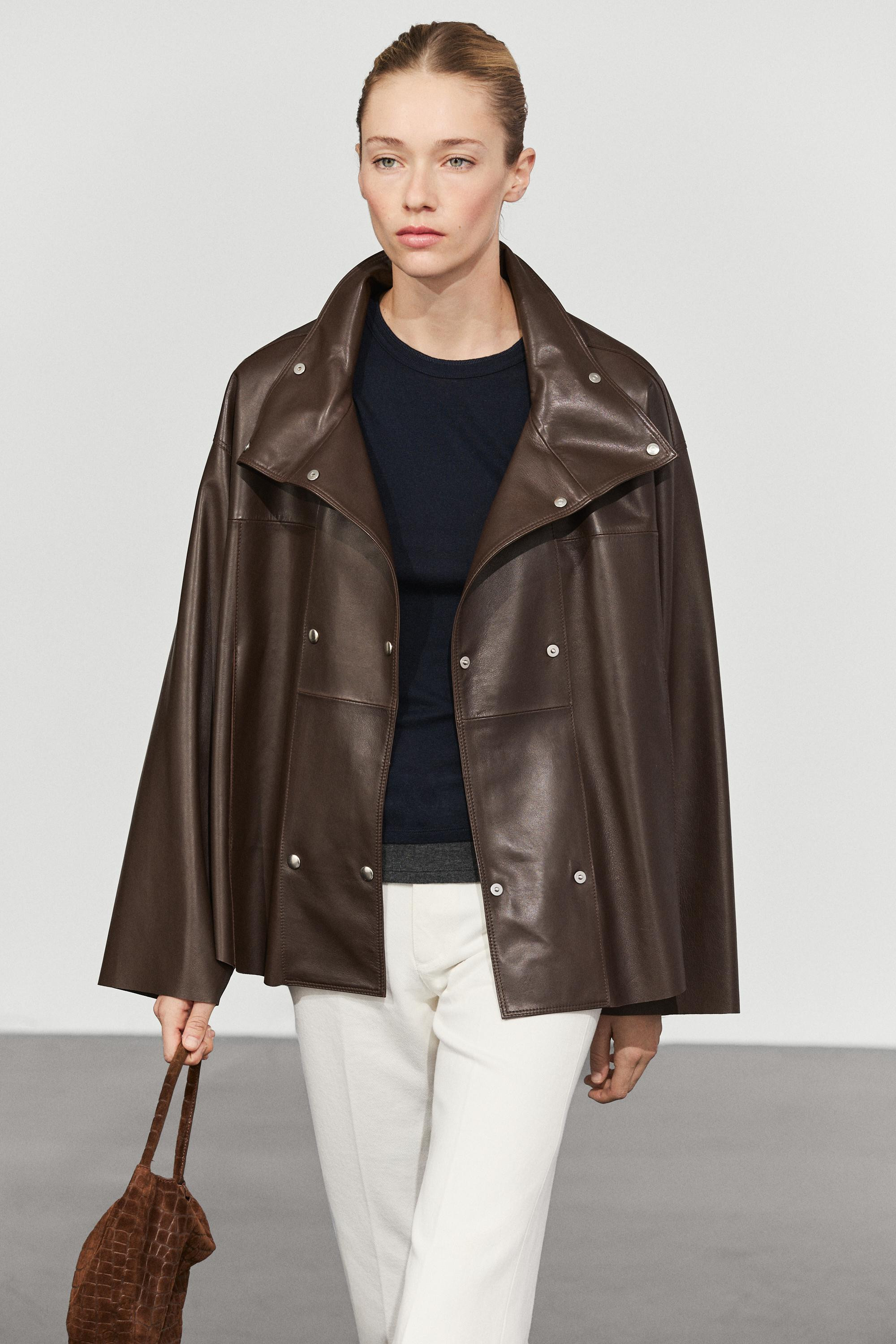 Nappa leather button-placket jacket | Massimo Dutti UK