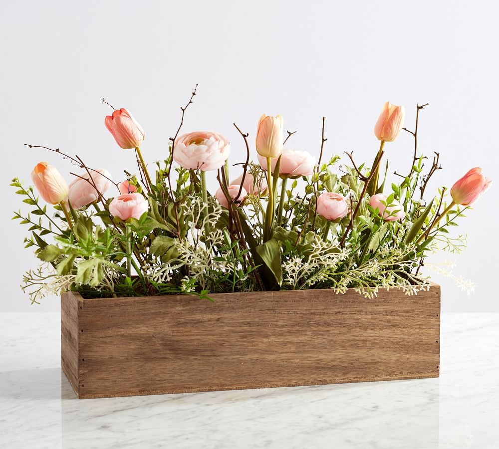 Faux Mixed Blooming Flower Easter Centerpiece | Pottery Barn (US)