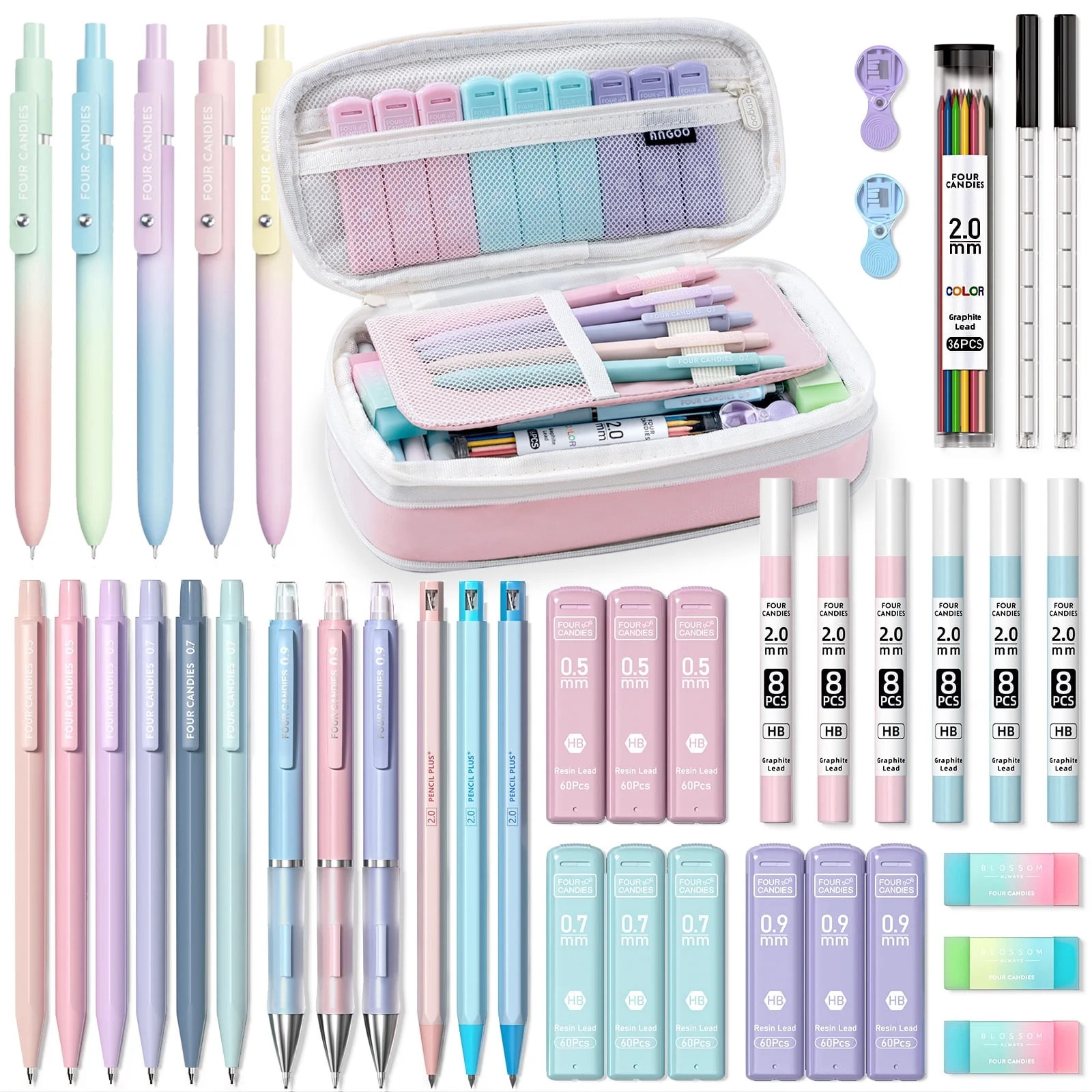 Four Candies 41PCS Aesthetic Supplies With Cute Pen Case, 5 Black Ink Gel Pens, 12 Mechanical Pen... | Walmart (US)