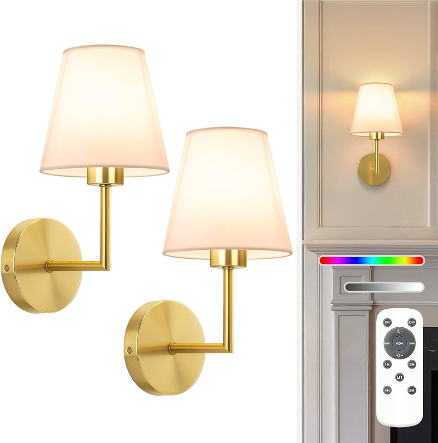 NIORSUN 13.8 inch Battery Operated Wall Sconce Set of 2,Gold Rechargeable Wall Lights with 5200mA... | Amazon (US)