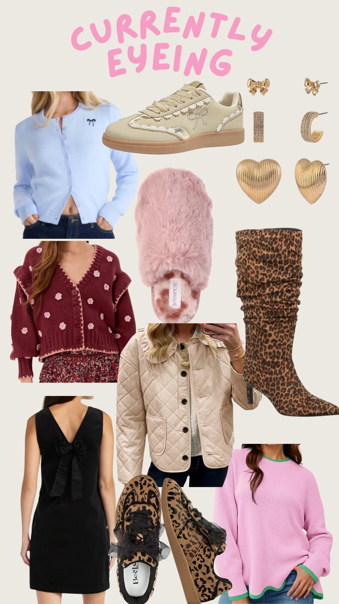 Currently eyeing. Affordable finds. Cardigans. Mini dress. Sweater. Quilted jacket. Boots. Slippers. Sneakers  

#LTKSeasonal #LTKFindsUnder50 #LTKFindsUnder100