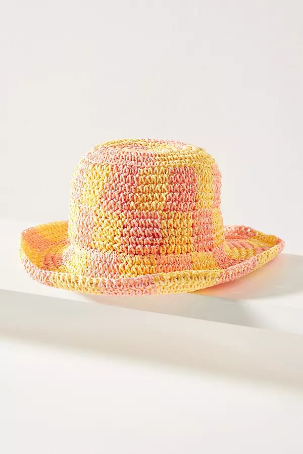 Wyeth Checkered Straw Bucket Hat By Wyeth in Pink | Anthropologie (US)