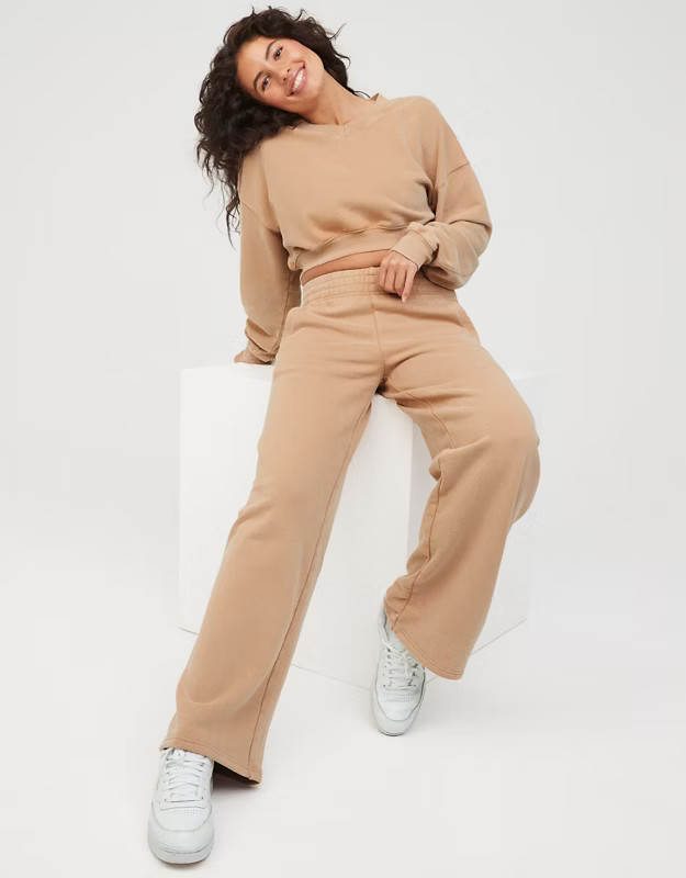OFFLINE By Aerie Throw-Back Fleece Wide Leg Pant | Aerie