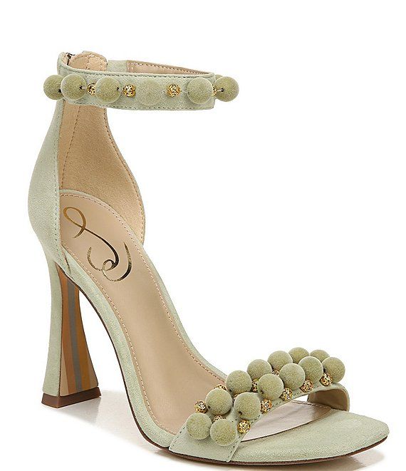 Luella Suede Ornamental Ankle Strap Flared Heel Dress Sandals | Dillards