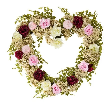 Rose and Baby's Breath Valentine's Day Heart Wreath, Multicolor, 22", by My Texas House | Walmart (US)