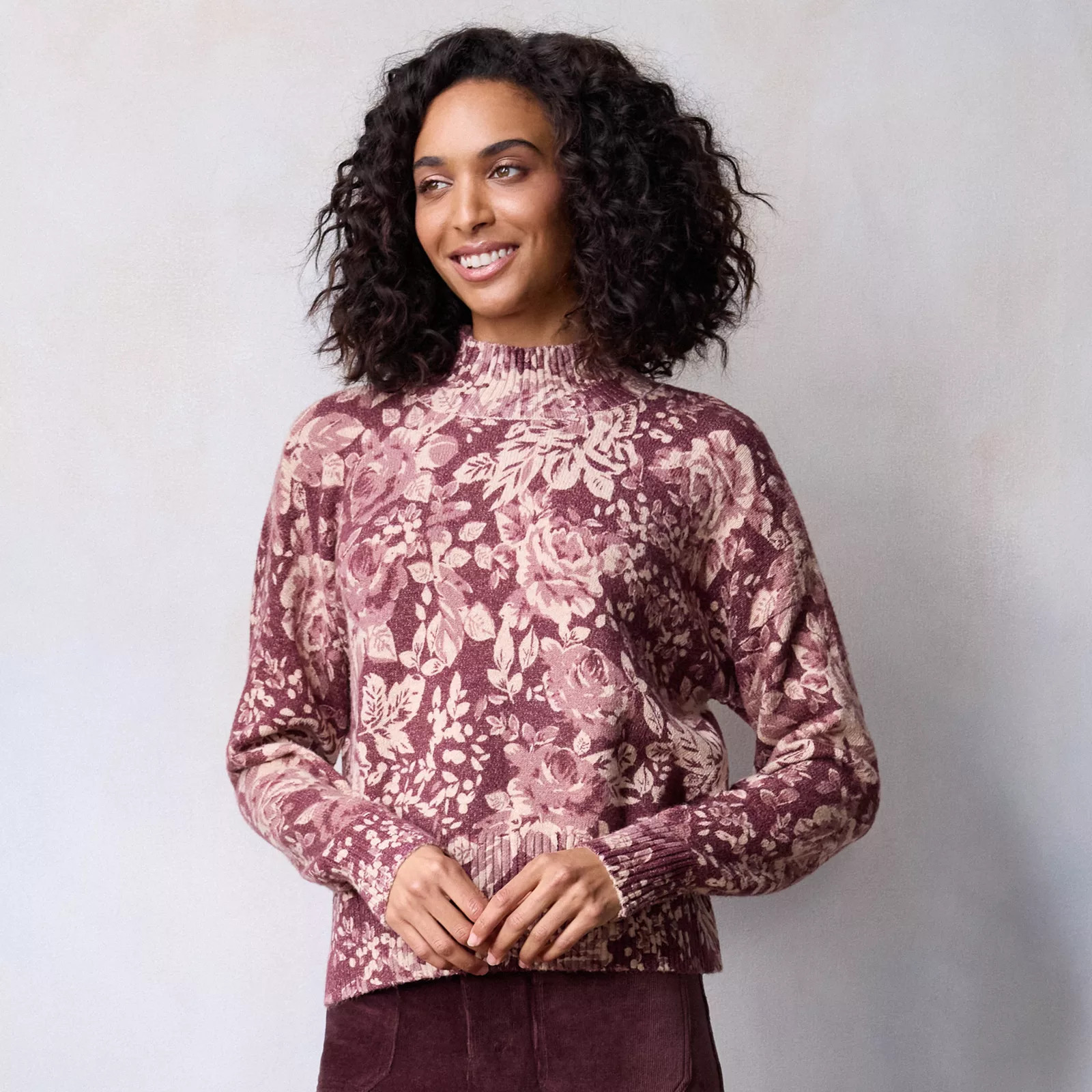 Women's LC Lauren Conrad Mockneck Pullover Sweater, Size: Small, Red Kayla Roses | Kohl's