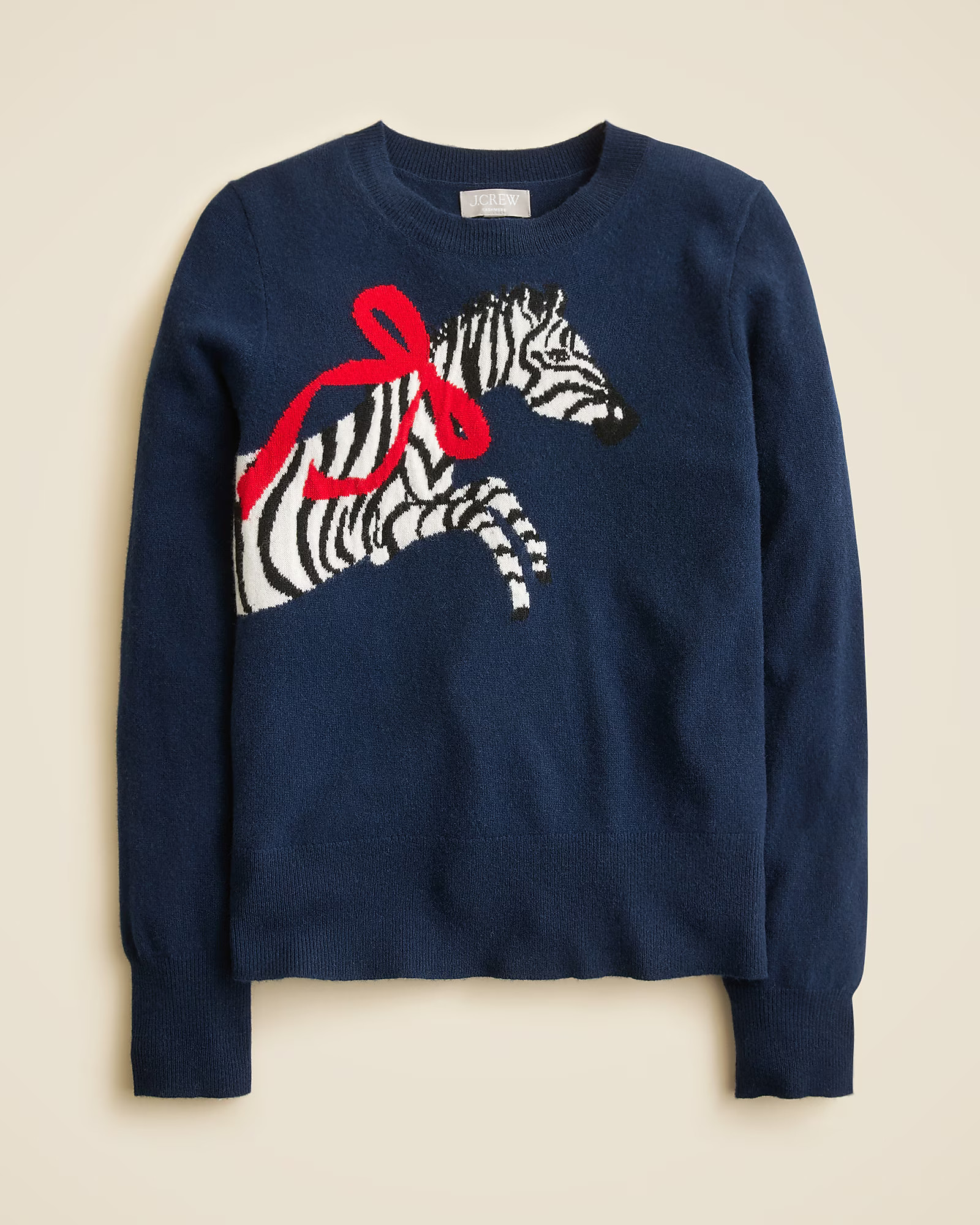 Cashmere classic-fit crewneck sweater in zebra intarsia | J. Crew US