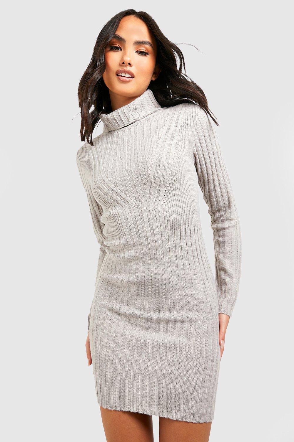 Womens Turtle Neck Sweater Dress - Grey - S | Boohoo.com (US & CA)