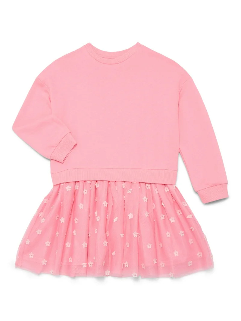 Wonder Nation Girls Sweatshirt Dress with Long Sleeves, Sizes 4-10 | Walmart (US)