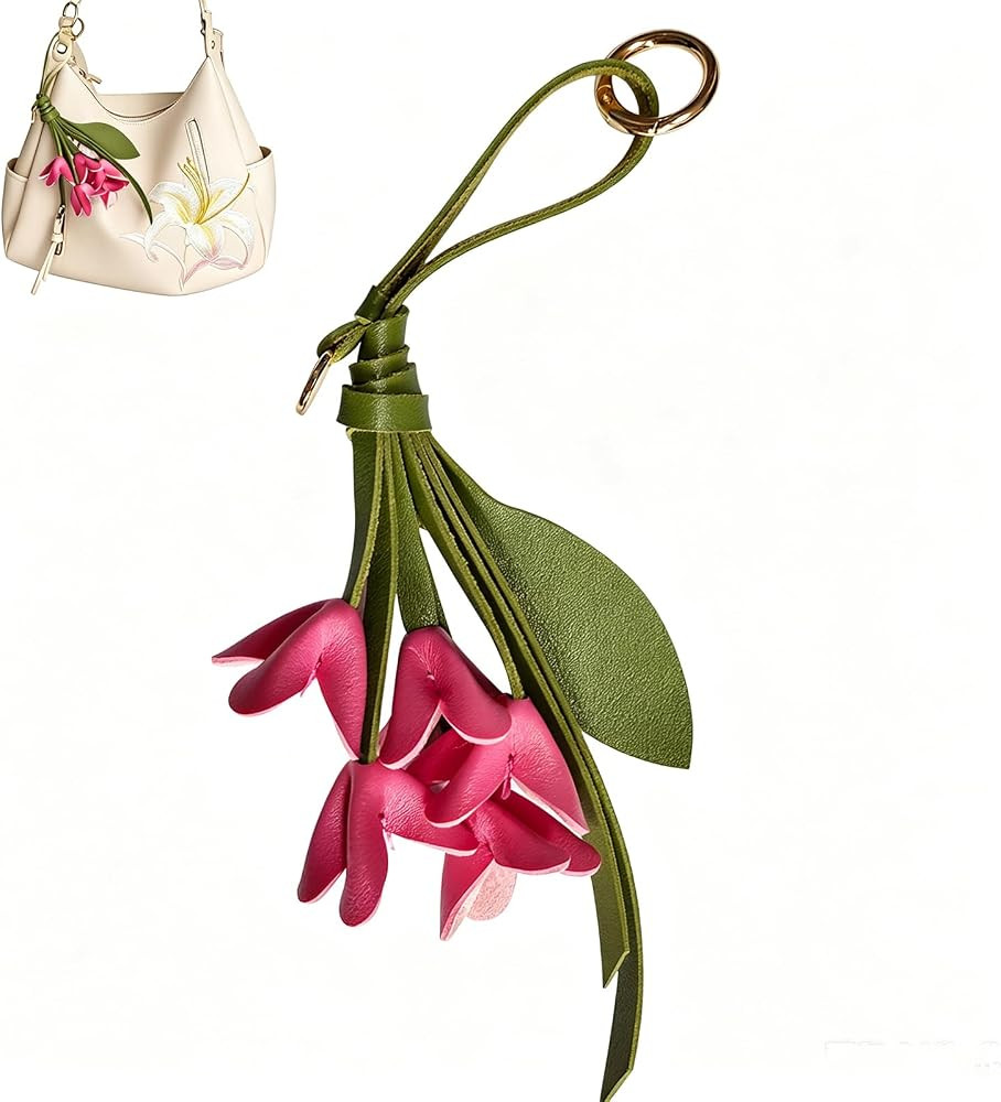 Leather Bag Charms,Flowers Leather Keychain Pendant,Portable Key Ring Charm for Women Wallet Pend... | Amazon (US)