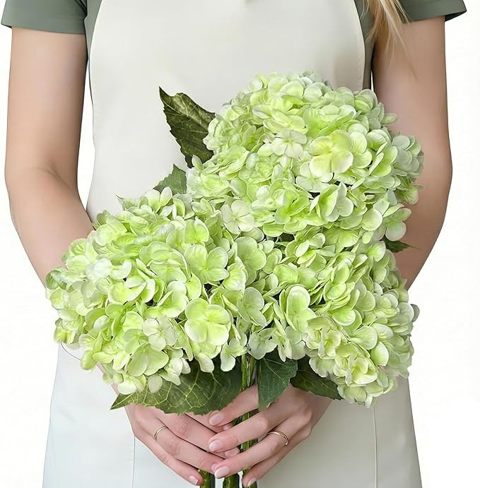 3 Pcs Real Touch Hydrangea Artificial Flowers, Washable & Lifelike 3D Latex Light Green Hydrangea... | Amazon (US)