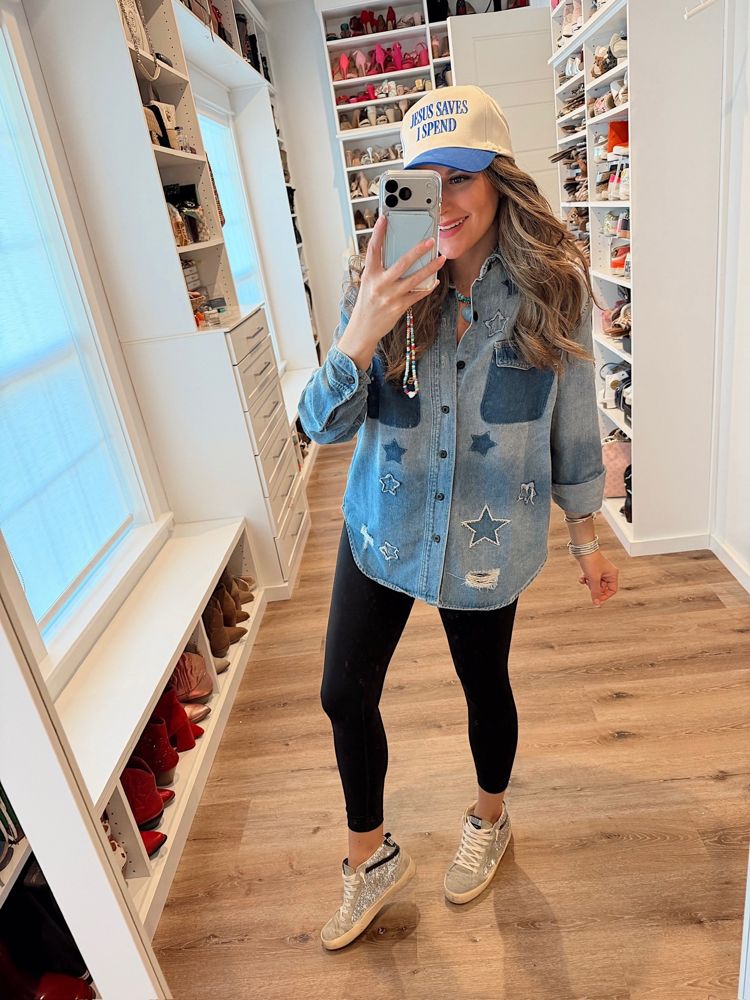 In a medium denim shacket, small leggings and accessories - fits tts.

#LTKSeasonal #LTKStyleTip