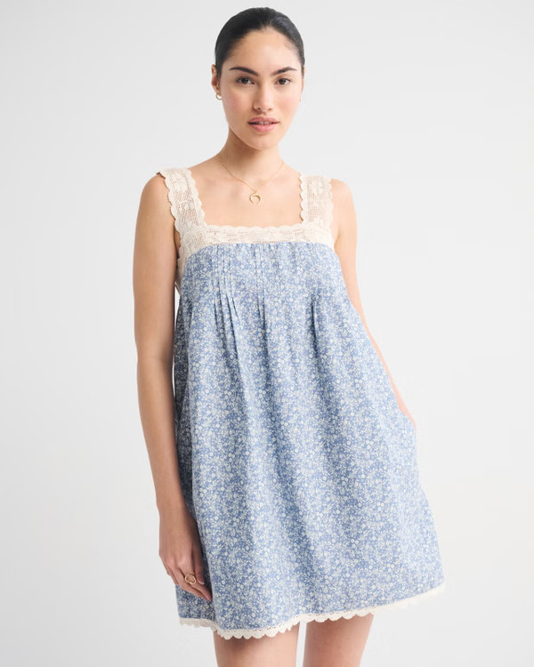 Lace-Trim Easy Mini Dress | Abercrombie & Fitch (US)