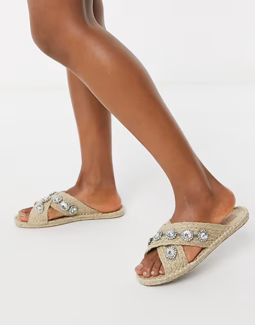 ASOS DESIGN Jingle embellished espadrille mules in natural | ASOS (Global)