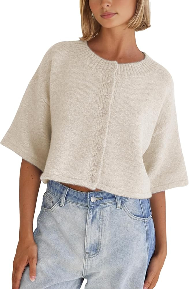 Springrain Cardigan Sweaters for Women Lightweight Knit Cropped Cardigan Button Up Solid Knitwear | Amazon (US)