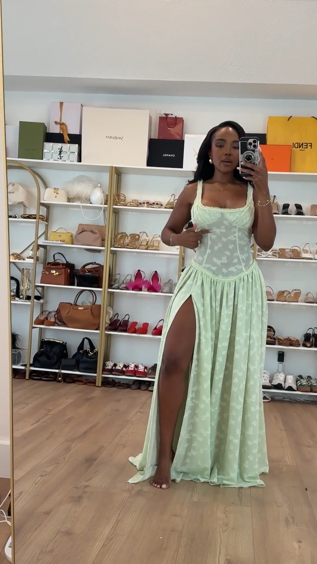 Scroll to shop 💚  My new obsession. A romantic maxi dress featuring a corset-style bodice and flowy skirt with a high slit for an elegant statement look.

#LTKdayinmylife #LTKPetite #LTKTravel