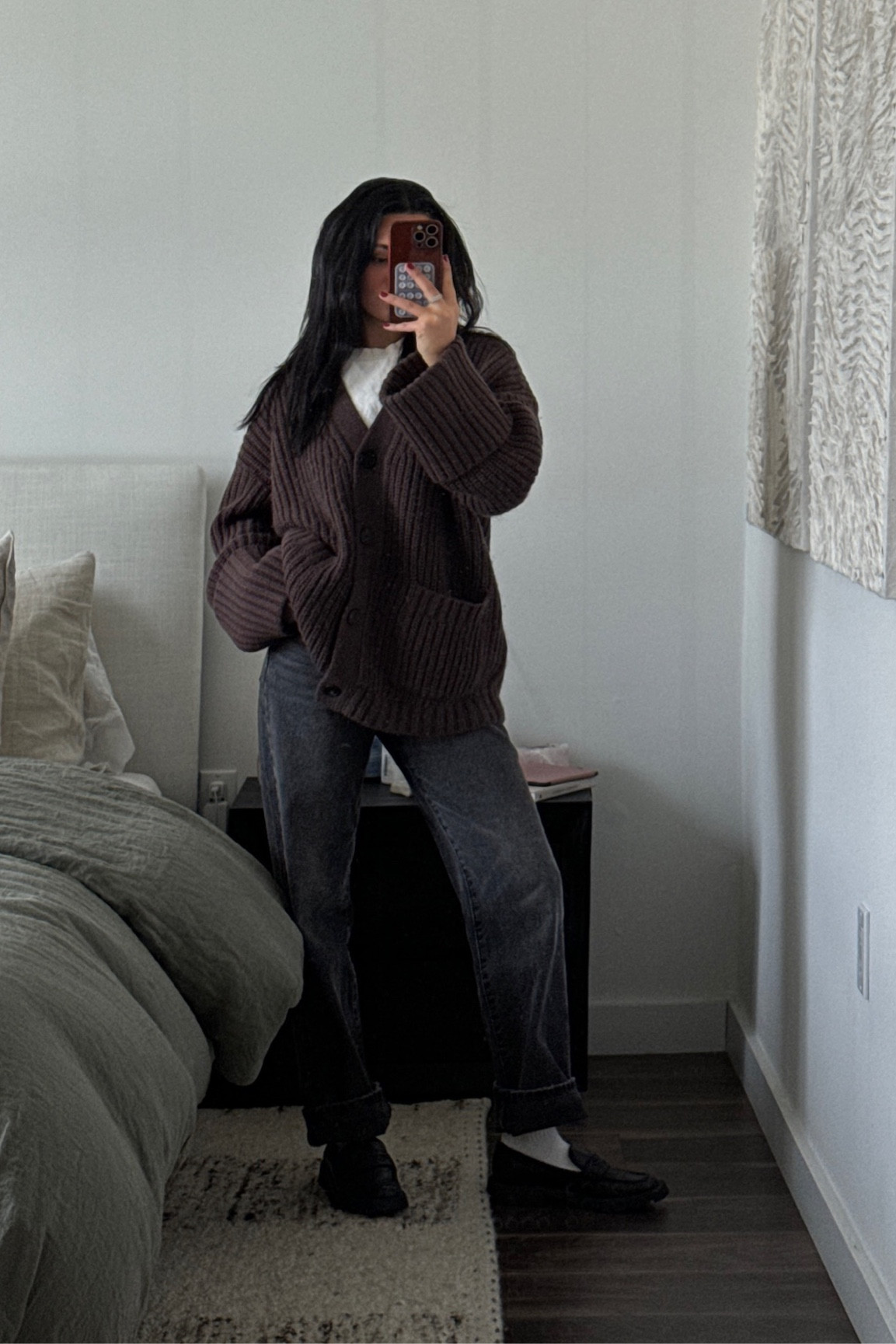 winter ootd | Revolve knit brown cardigan, Levi’s 501 black jeans, dolce vita loafers 

#LTKfindsunder100 #LTKshoecrush #LTKstyletip