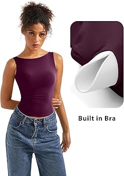 SUUKSESS Women Padded Open Back Boat Neck Tank Tops Double Lined Basic Shirts | Amazon (US)