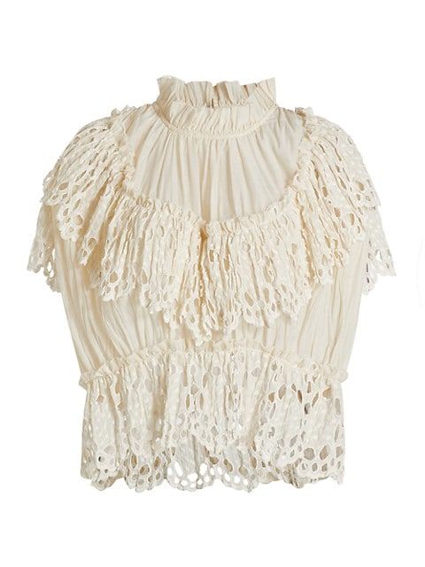 Elise Eyelet Flutter-Sleeve Top | Saks Fifth Avenue